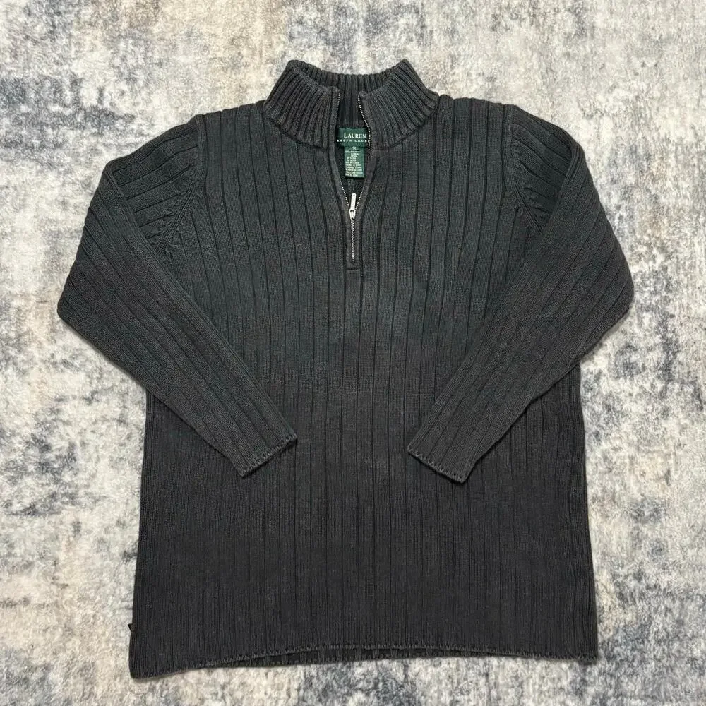 Lauren Ralph Lauren 1/4 Zip Ribbed Knit Sweater Black 1X
